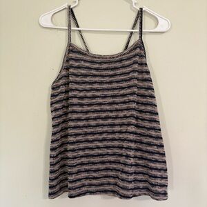 a.n.a Navy and Tan Knit Striped Tank Top - Size Medium